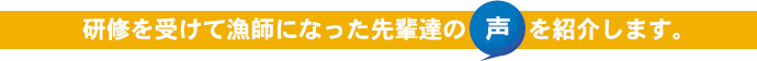 研修を受けて漁師になった先輩達の声を紹介します。